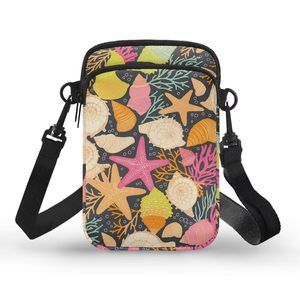 Colorful Sea Life Small Crossbody Bags Starfish Seashell Printed ^-^